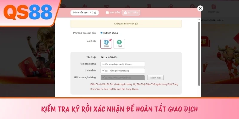 Kiểm tra kỹ rồi xác nhận để hoàn tất giao dịch