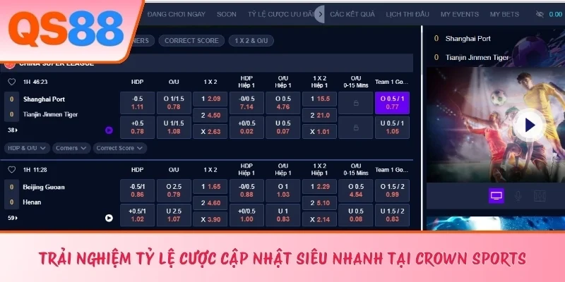 Trải nghiệm tỷ lệ cược cập nhật siêu nhanh tại CROWN Sports